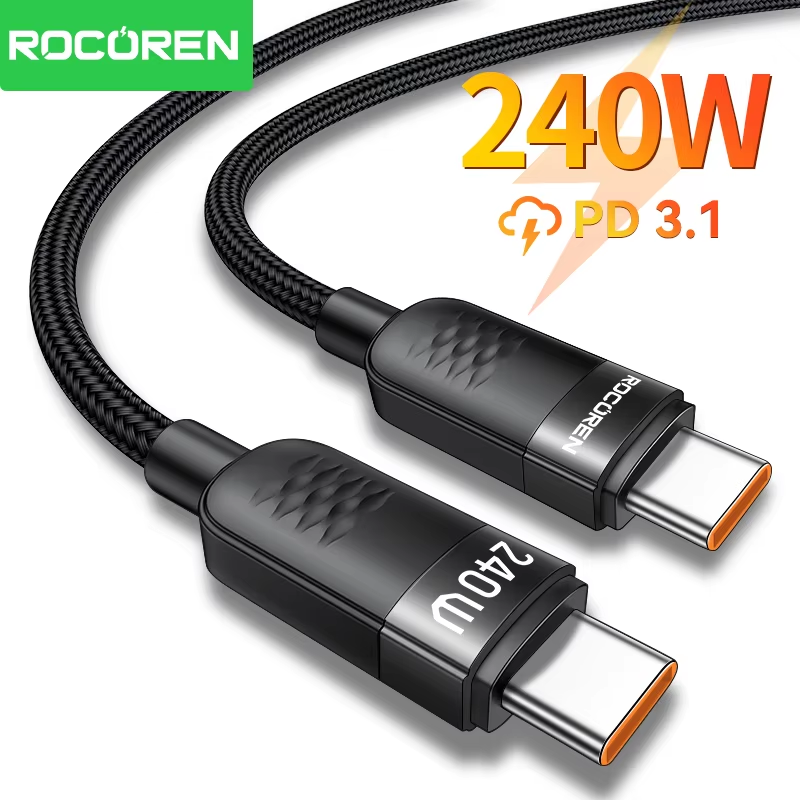 Rocoren 240W Type-C to USB C Data Cable PD3.1 Quick Charging 100W Type C Cord Fast Charging For MacBook iPhone 17 Samsung Xiaomi