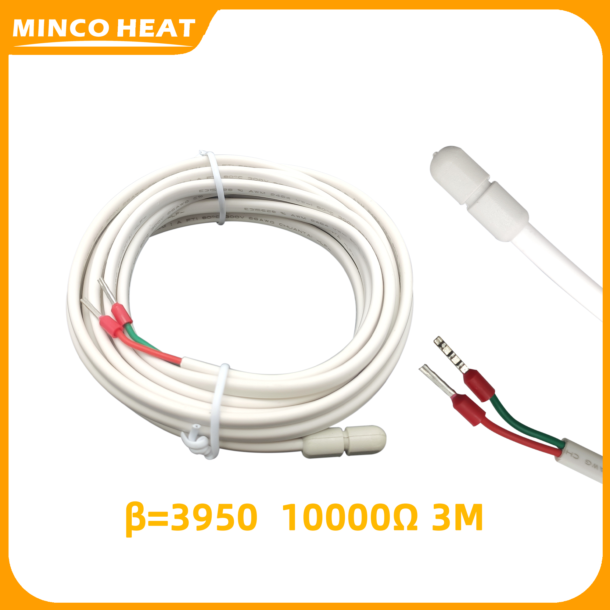 Minco Wärme NTC 3950 3435 Sensor Sonde für Thermostat 10K Ohm 2m 3m Wasserdichte Metall Kunststoff Optional