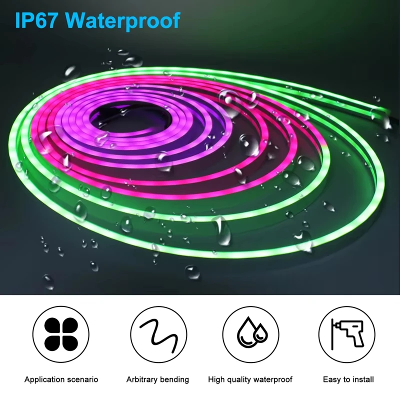 WS2812b LED Neon Light Strips RGBIC APP Color Changing Music Sync DIY Flexible Light Strips for Christmas Atmosphere Decorations