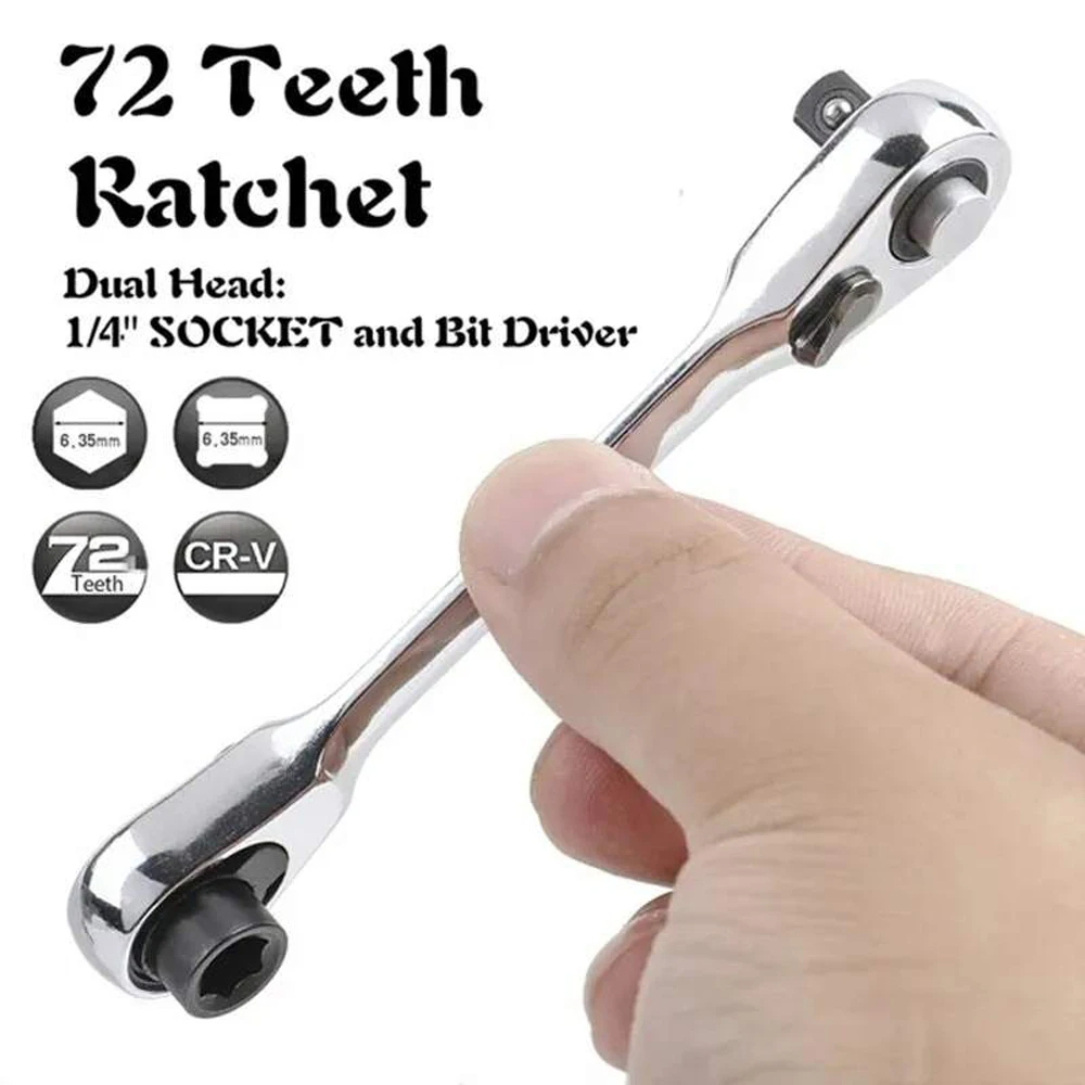 LiTuiLi Mini 1/4inch 72-tooth Ratchet Wrench Double Ended Quick Hex Torque Spanner Rod Screwdriver Socket Hand Repair Tools