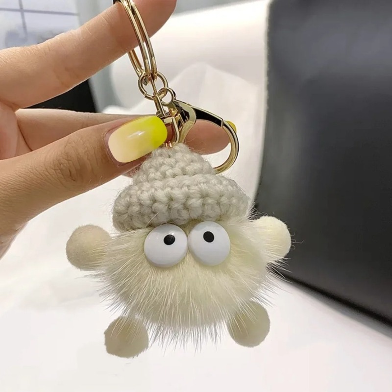 Novo bonito cordão de pele de vison briquetes chaveiro carro pingente de pelúcia saco escolar pingente presente kawaii mochila chaveiros