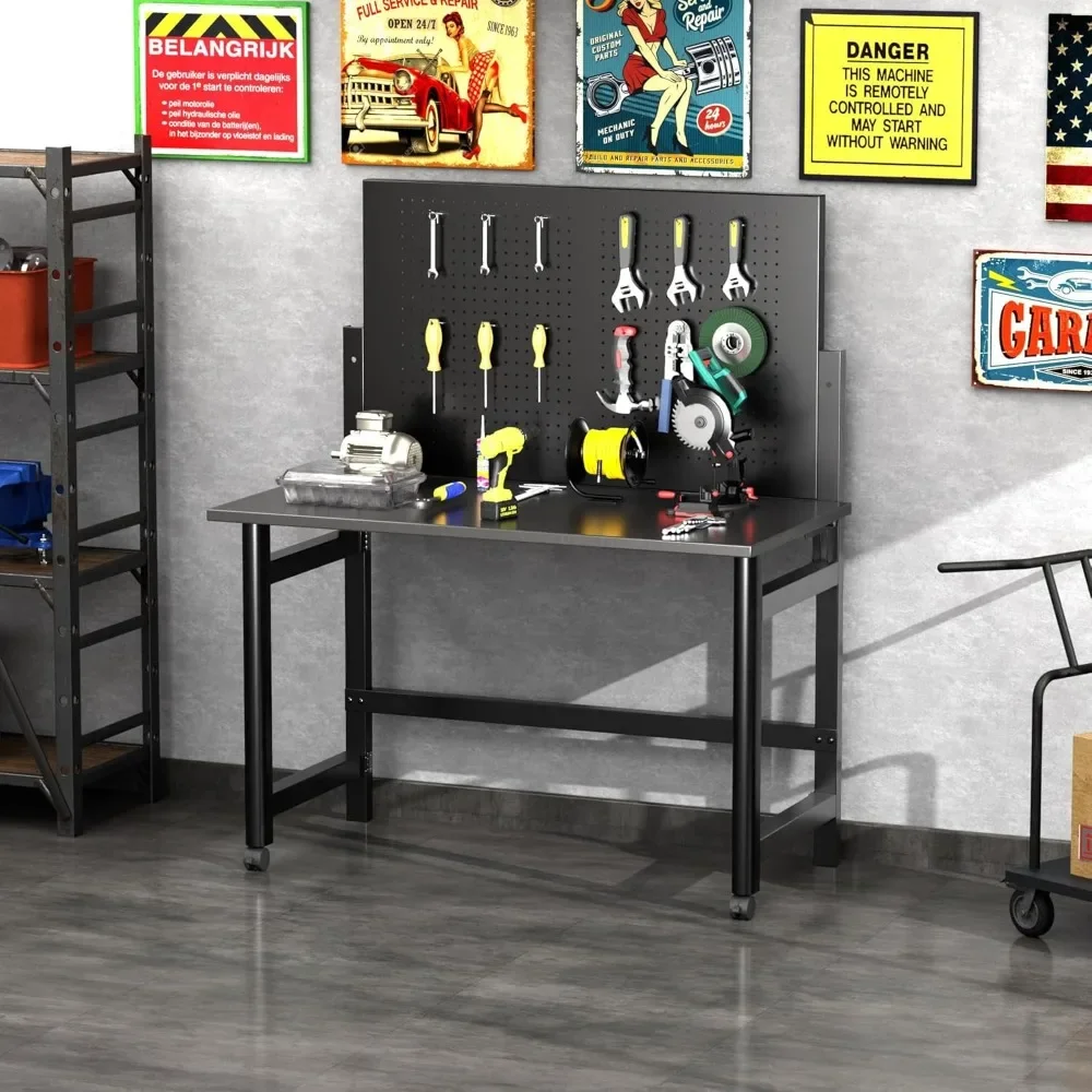 Heavy-Duty Wall-Mounted Workbench,Work Bench Table for Foldable,Work Benches for Garage,Utility Room,Black(Including Hooks)