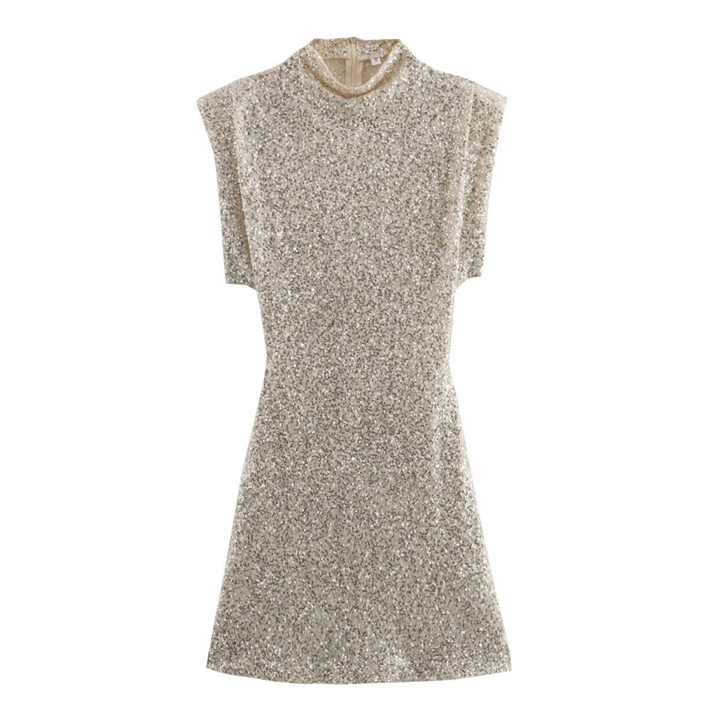 Zach Ailsa 2024 novedad de verano producto vestido ajustado elegante sin mangas con relleno de hombros y lentejuelas para mujer