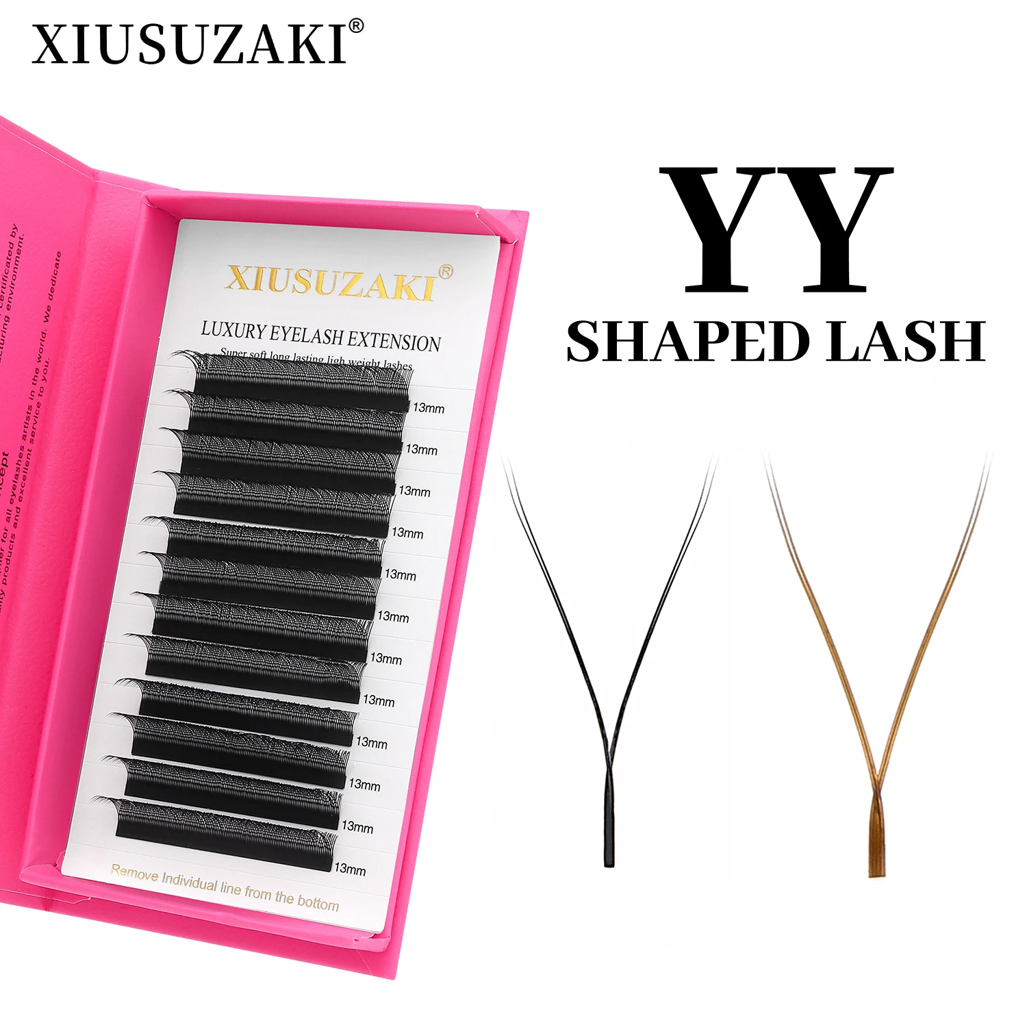Extensiones de pestañas XIUSUZAKI YY en forma de negro y marrón, dos puntas, pestañas postizas 2D YY, volumen prefabricado Natural, pestañas individuales