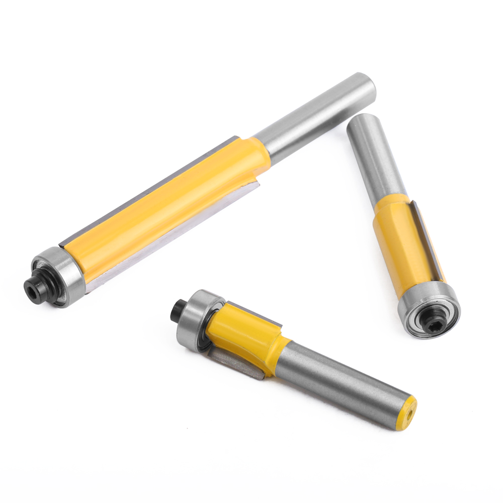 LAVIE 8mm Shank Long Blade Flush Trim Router บิตพร้อมแบริ่งสําหรับแม่แบบไม้รูปแบบบิตทังสเตนคาร์ไบด์เครื่องตัด