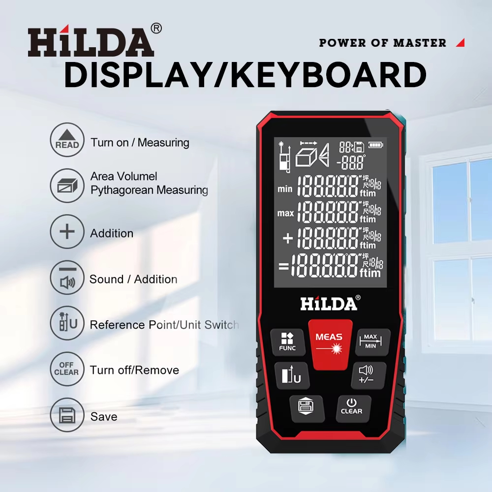 HILDA Laser Distance Meter 50M/100M/120M Rangefinder Professional High Precision Digital Tape Measure for Construction Interior