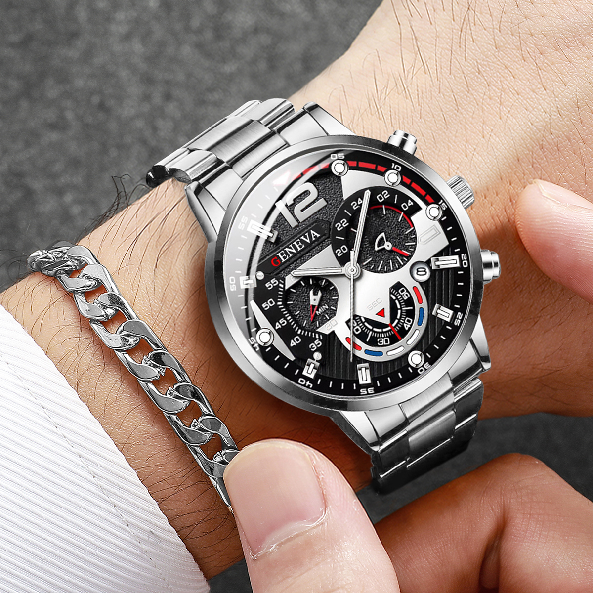 2 szt. Męskie zegarki biznesowe moda stalowy pasek męski analogowy zegarek kwarcowy zestaw bransoletek Relogio Masculino Reloj Hombre (bez pudełka)