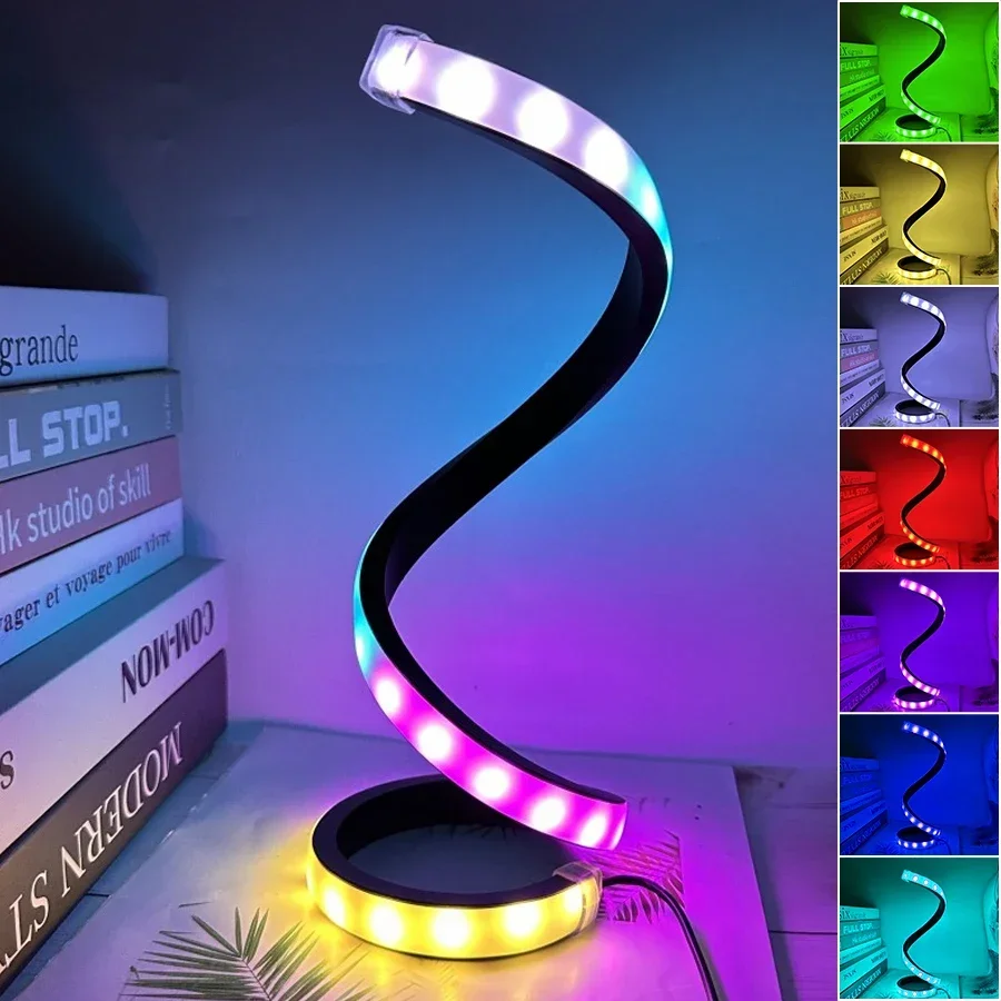 Lámpara Led creativa para lectura de libros, lámpara de mesa USB, luz nocturna regulable, interruptor de botón en forma de serpiente en espiral, óptico blanco o RGB