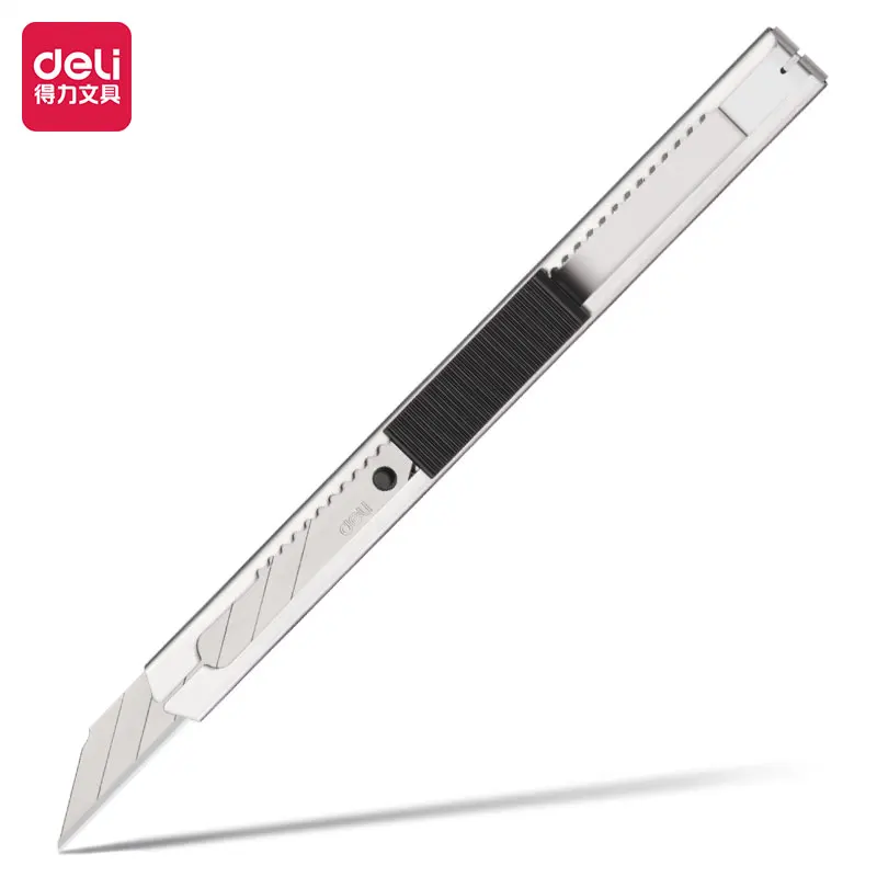 Cuchillo multiusos retráctil de acero inoxidable Deli con cuchillas a presión de 9 mm - Cortador de caja de herramientas de corte para uso en aficionados