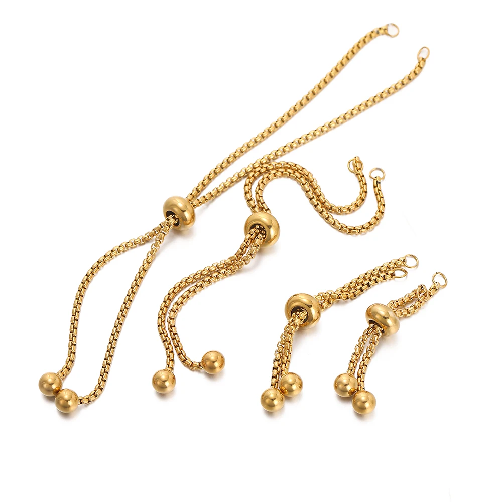 3 unids/lote de pulseras de acero inoxidable 304 ajustables, cajas extensoras deslizantes, cadenas con extremos de bola para fabricación de joyas DIY
