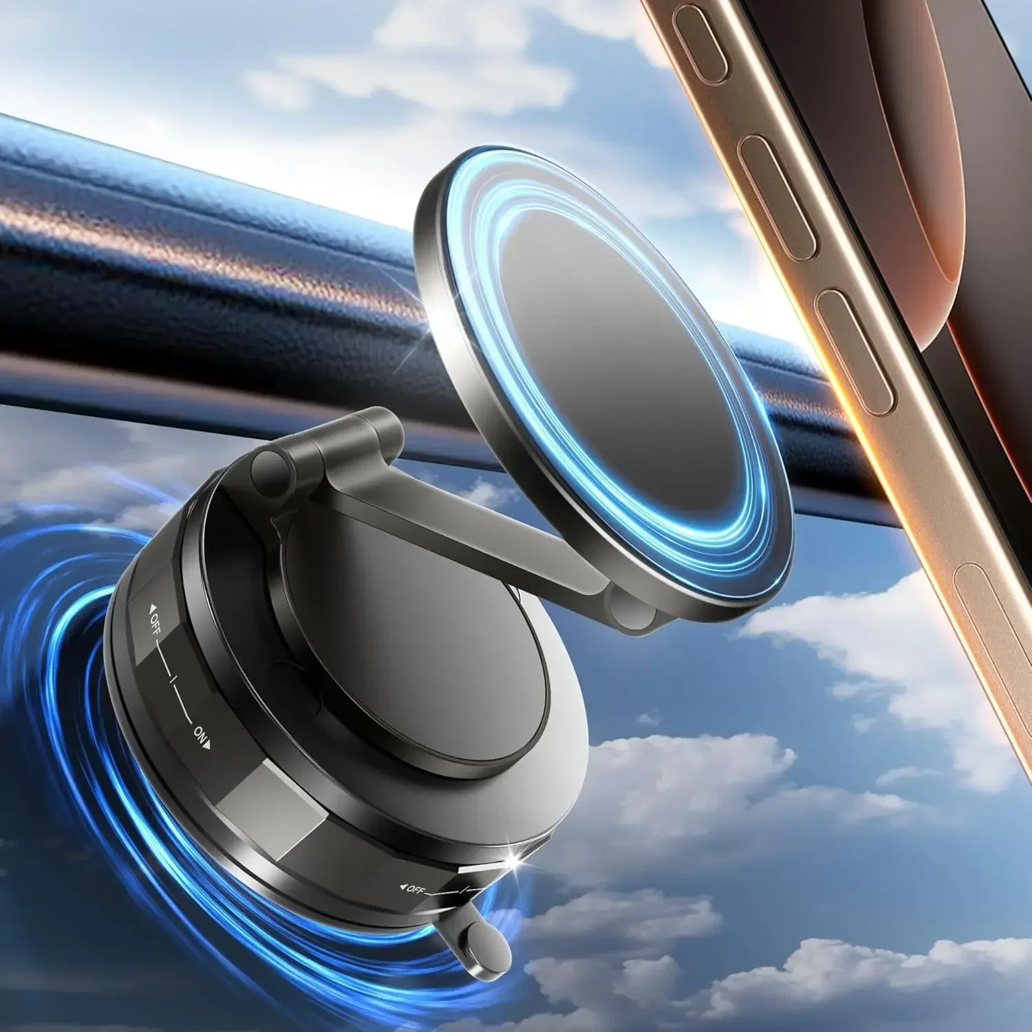 Nuevo [Soporte magnético para teléfono N52] 360 °   Soporte para teléfono giratorio |    Diseño plegable, ventosa al vacío |   Perfecto para el salpicadero del automóvil