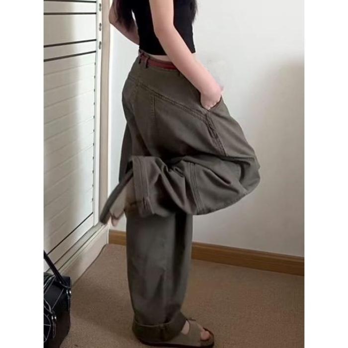 Randomly Distributed Women's High Waist Wide Leg Pants Zipper Closure Polyester Cotton Blend Casual Wear All Seasons