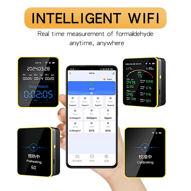 WiFi Tuya 15 in1 Air Quality Monitorambient Air Co Meter Detector Pm2.5 Carbon Dioxide Pollution Gas Detector For Indoor Co2