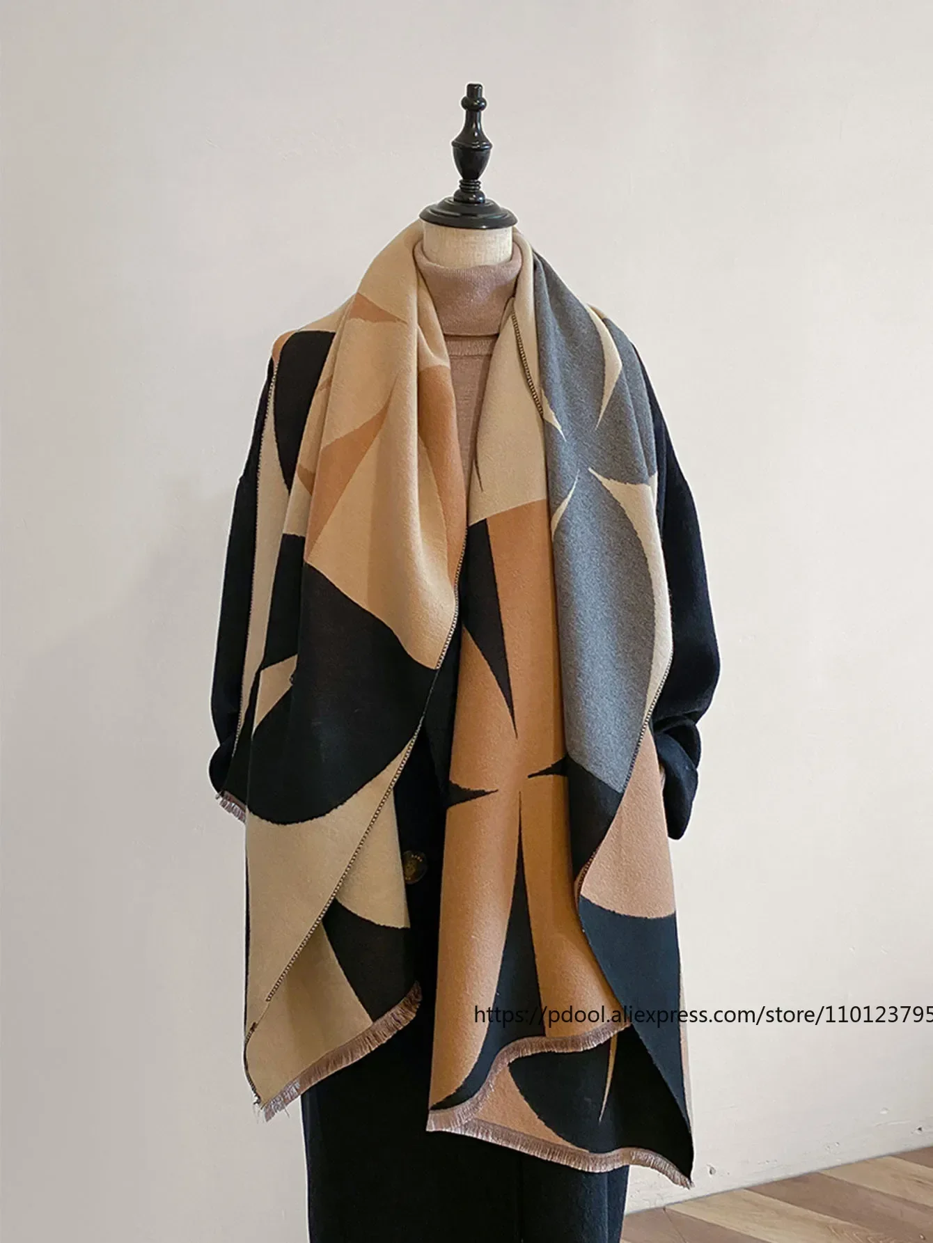 Bufanda de invierno para mujer, diseño de lujo, bufanda de Cachemira de imitación de doble cara, bufanda cálida, chal, novedad de 2024