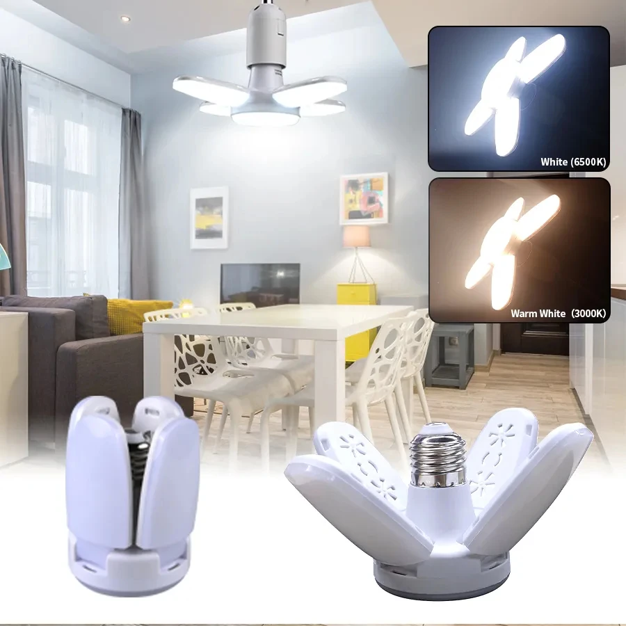 Bombilla LED con forma de ventilador E27, AC85-265V 28W, lámpara de bombilla Led plegable para el hogar, sala de estar, almacén, luz de techo de garaje