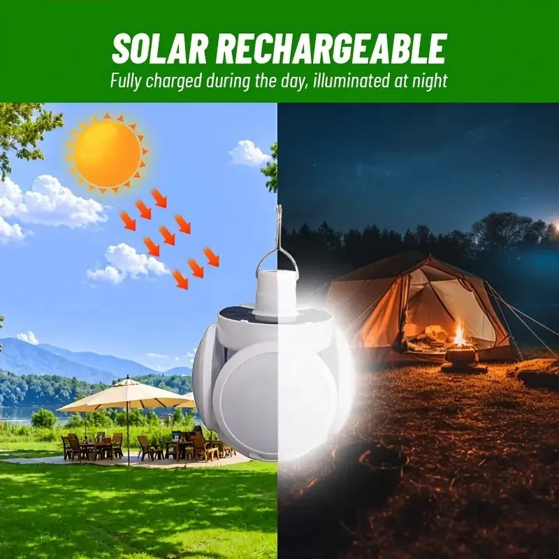 Torcia portatile pieghevole per esterni, solare/USB, lampadina da calcio a LED, per campeggio, escursionismo, pesca, serve, lampada di emergenza portatile