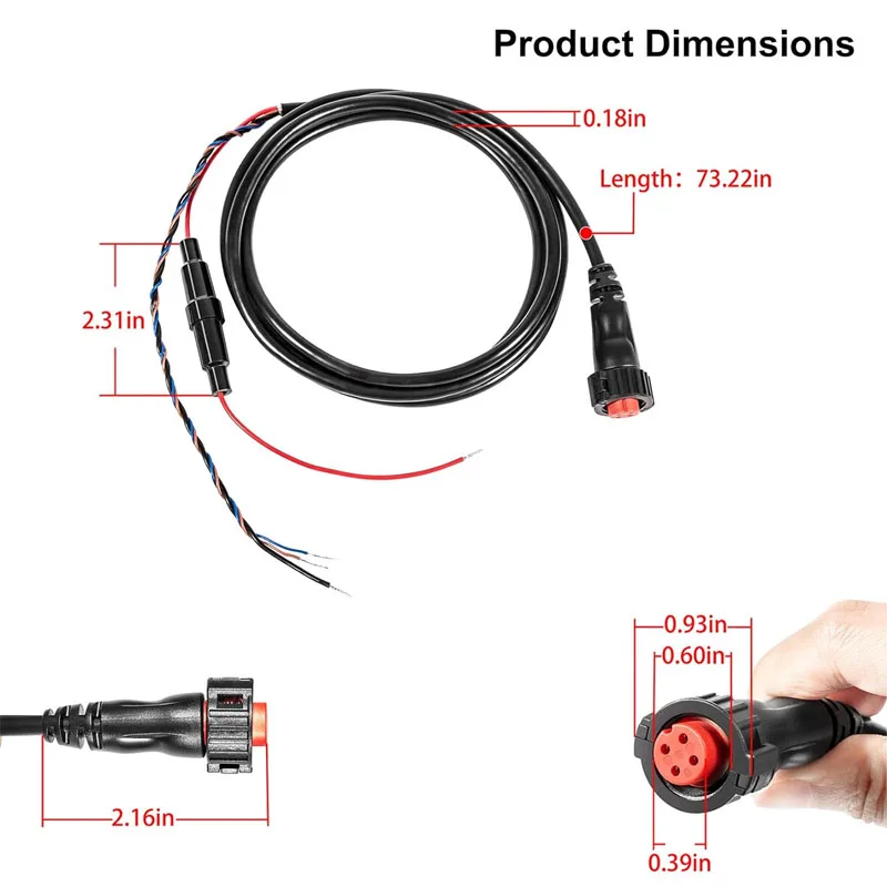 Marine Power/Datenkabel mit Gewinde 4-polig passend für Garmin-Wandler Echomap Chirp/Plus/UHD, GPSMAP & für Panoptix #010-01043-00