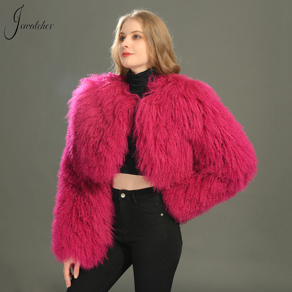 Jxwatcher casaco de pele de ovelha mongol real moda feminina curto recortado jaqueta de pele natural senhoras casacos de pele macia inverno plus size