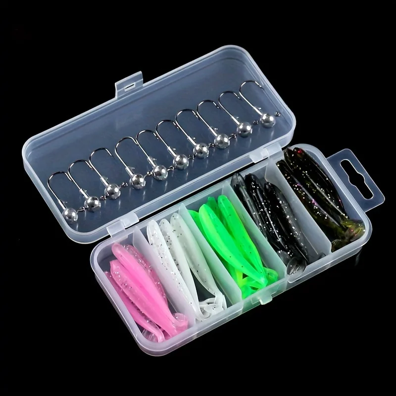 Conjunto de 35 iscas de pesca com isca macia com gancho de chumbo, equipamento de pesca de plástico macio, equipamento de pesca, conjunto de isca macia de pesca
