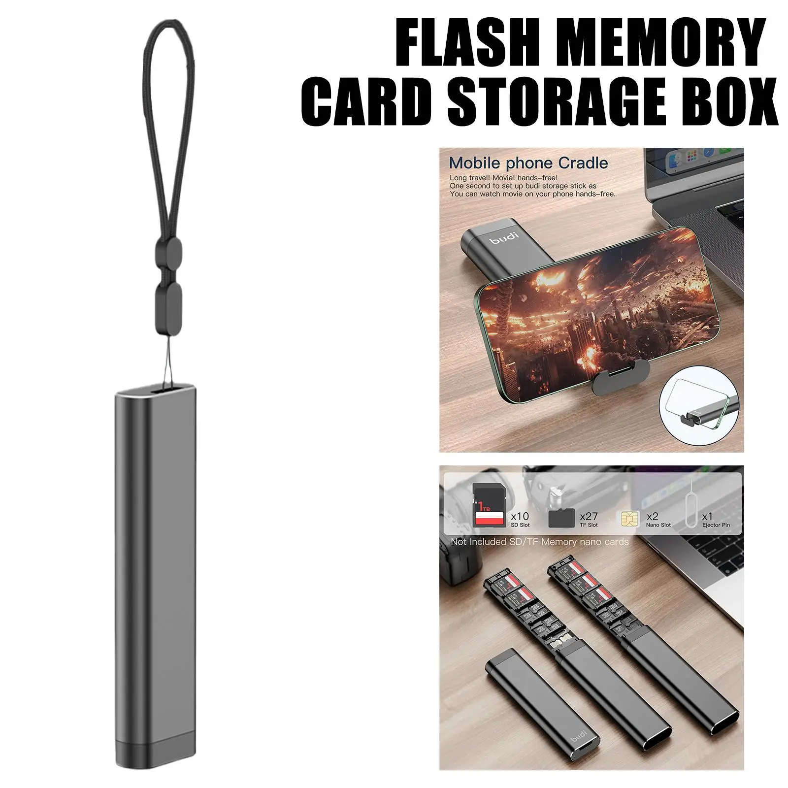 BUDI 30 In 1 Up Memory Card Storage Box Memory Card Organizer Case Storage Flash Memory Card Storage Box Phone Holder