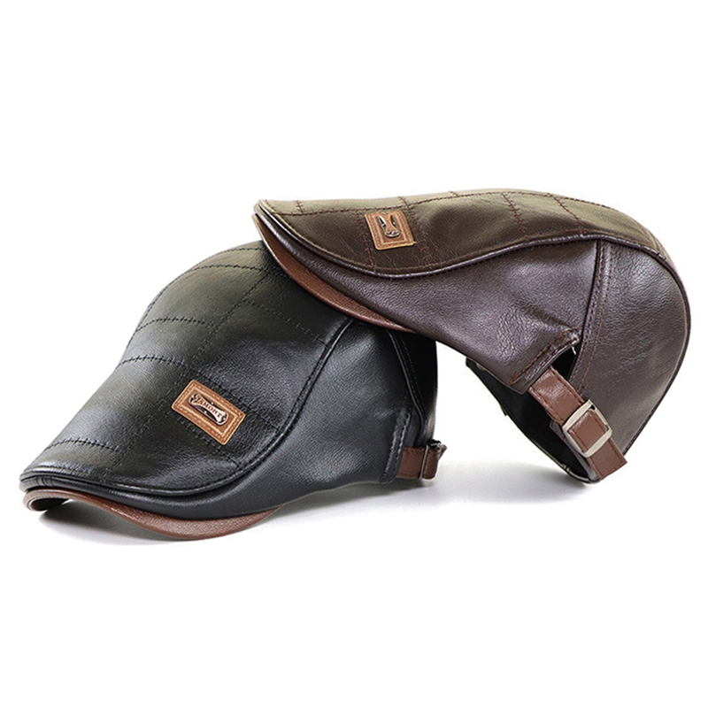 Retro Männer Leder Baskenmütze Hut Flache Kappe Männlich Herbst Winter Warm Einstellbar Hochwertige männer Britischen Stil Baskenmütze kappen