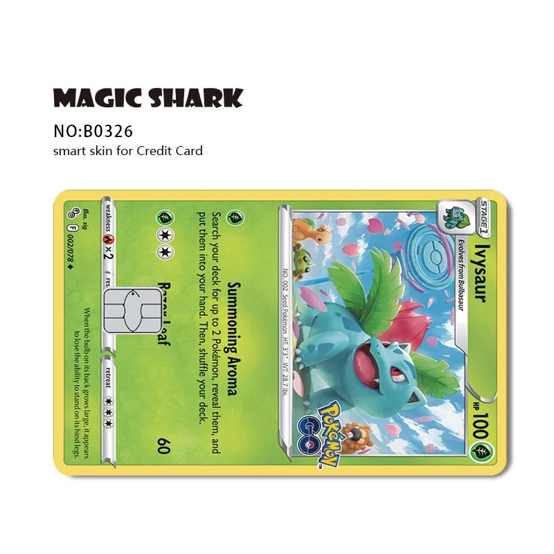 Magic Shark Pokemon Card, Pikachu, Charizard, Mewtwo, película frontal, cubierta de piel, pegatina para tarjeta de crédito y débito, No se decolora
