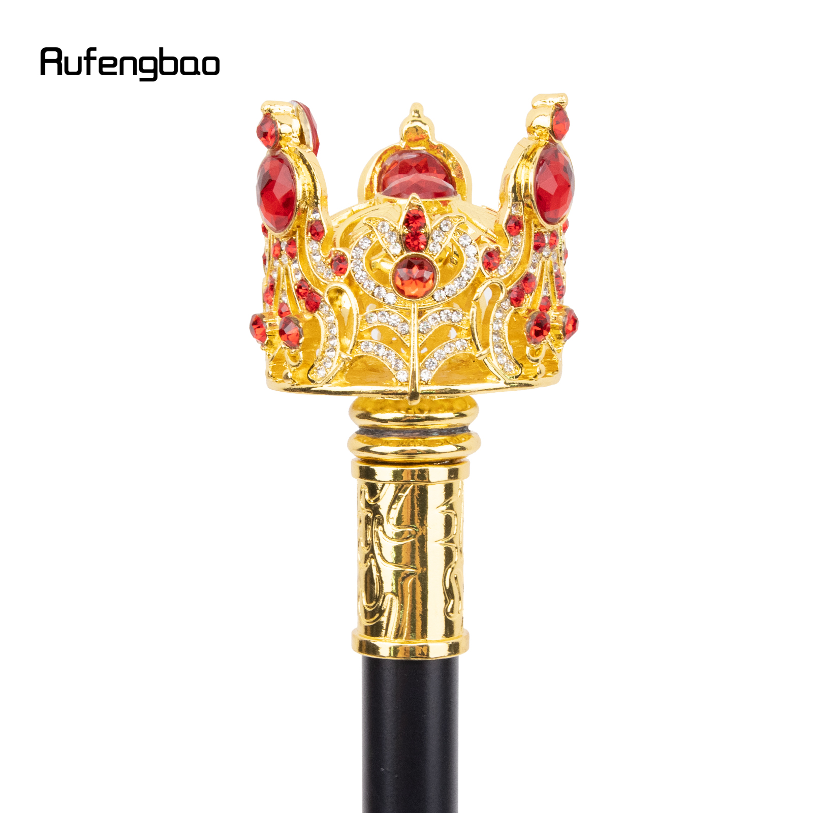 Golden Red Crown ประดิษฐ์เพชรเดิน Cane แฟชั่นตกแต่งเดิน Stick สุภาพบุรุษ Elegant คอสเพลย์ Cane Crosier 95 ซม