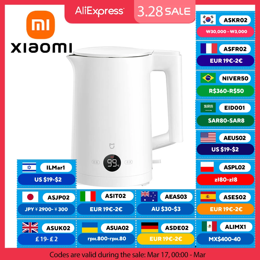 XIAOMI MIJIA Wasserkocher mit konstanter Temperatur, 2 Edelstahl, 1800 W, LED-Anzeige, vier Thermosmodi, 220 V, Wasserkocher, Tee, Kaffee