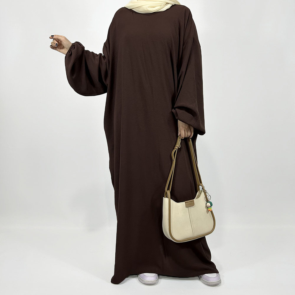 Gerade geschnittenes Crêpe-Abaya mit Taschen, bescheidene elastische Manschette, locker sitzendes Ramadan-islamisches Dubai-Luxus-Kaftan-Kleid für muslimische Frauen