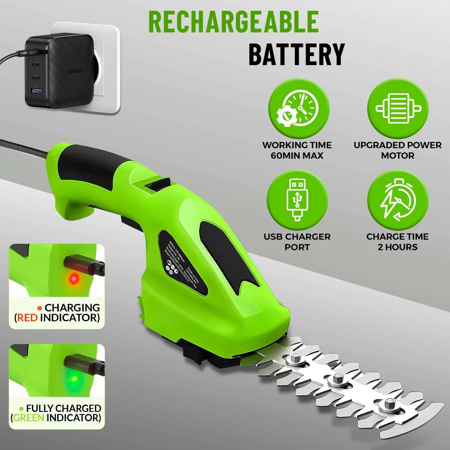 2 In 1 Cordless Electric Hedge Trimmer Rechargeable Handheld Household Lawn Shrub Weeding Pruning Mower Garden Tools