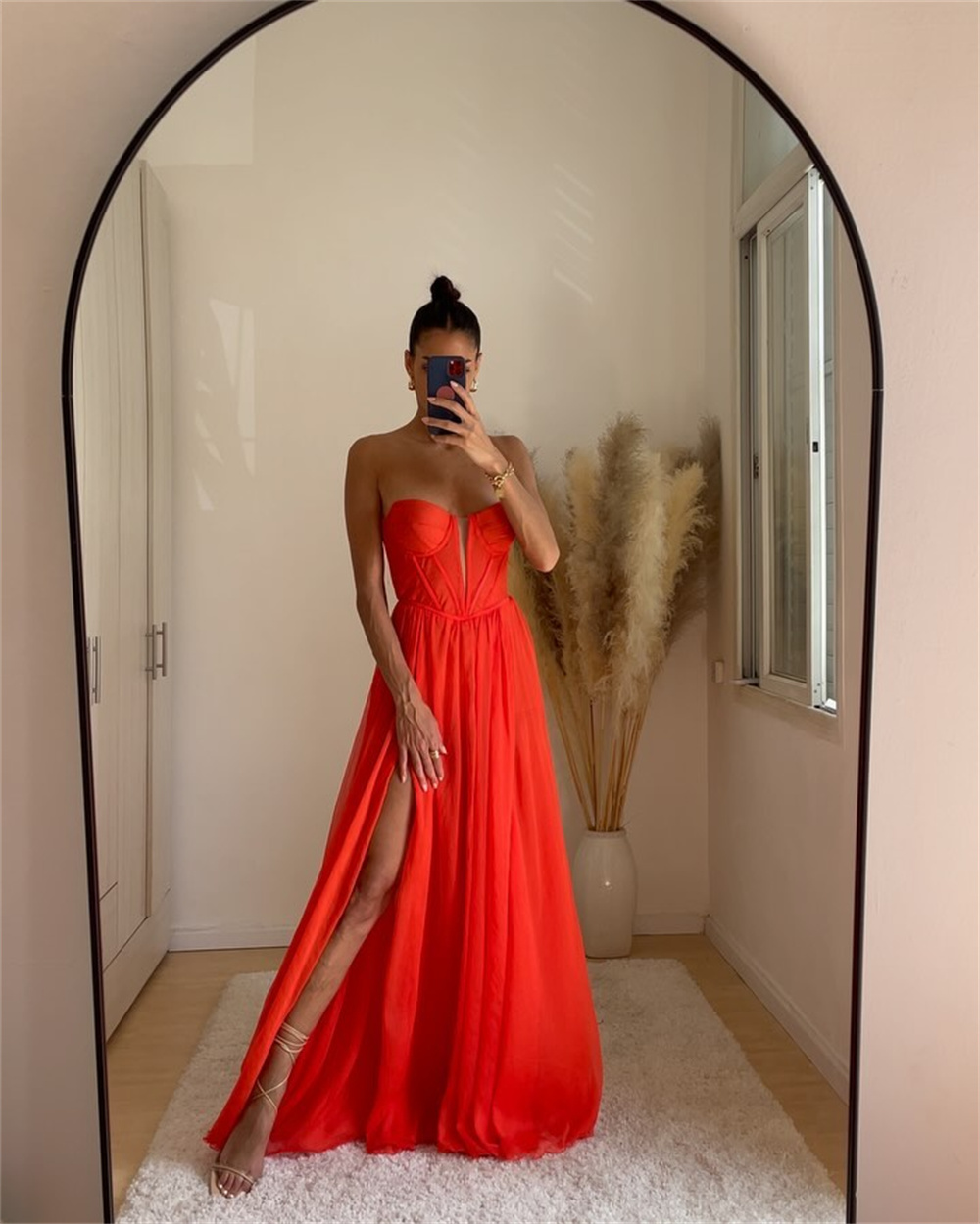 Bella Yellow Chiffon Prom Dresses Strapless Aline Side Split Wedding Dress Customized Sleeveless Floor-length Vestidos De Fiesta