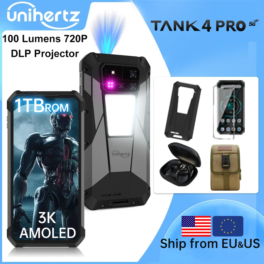 【Światowa premiera】Unihertz by 8849 Tank 4 pro Smartphone 5G z projekcją 720P Dimensity 8300 36GB+1TB Telefon komórkowy 3k AMOLED