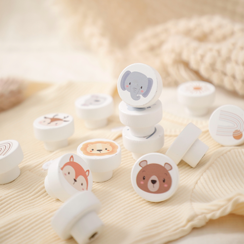 Wooden Round Drawer Knob Cartoon Animal Rainbow Cloud Dresser KnobBaby Cupboard Furniture Drawer Pulls Handles with Screws