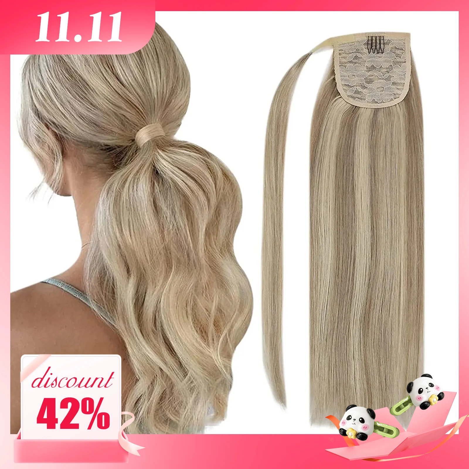 VeSunny Pferdeschwanz-Echthaar, 35,6–55,9 cm, Highlight-Pferdeschwanz-Extensions, 100 % echte menschliche Pferdeschwanz-Haarverlängerungen, 80 g/Set für Frauen