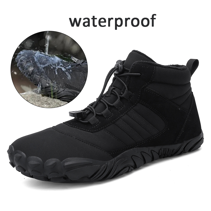Botas de nieve de invierno para hombre, botines impermeables de piel de talla grande 47, zapatos de senderismo descalzos de felpa, zapatos de trabajo al aire libre, botas de nieve para mujer
