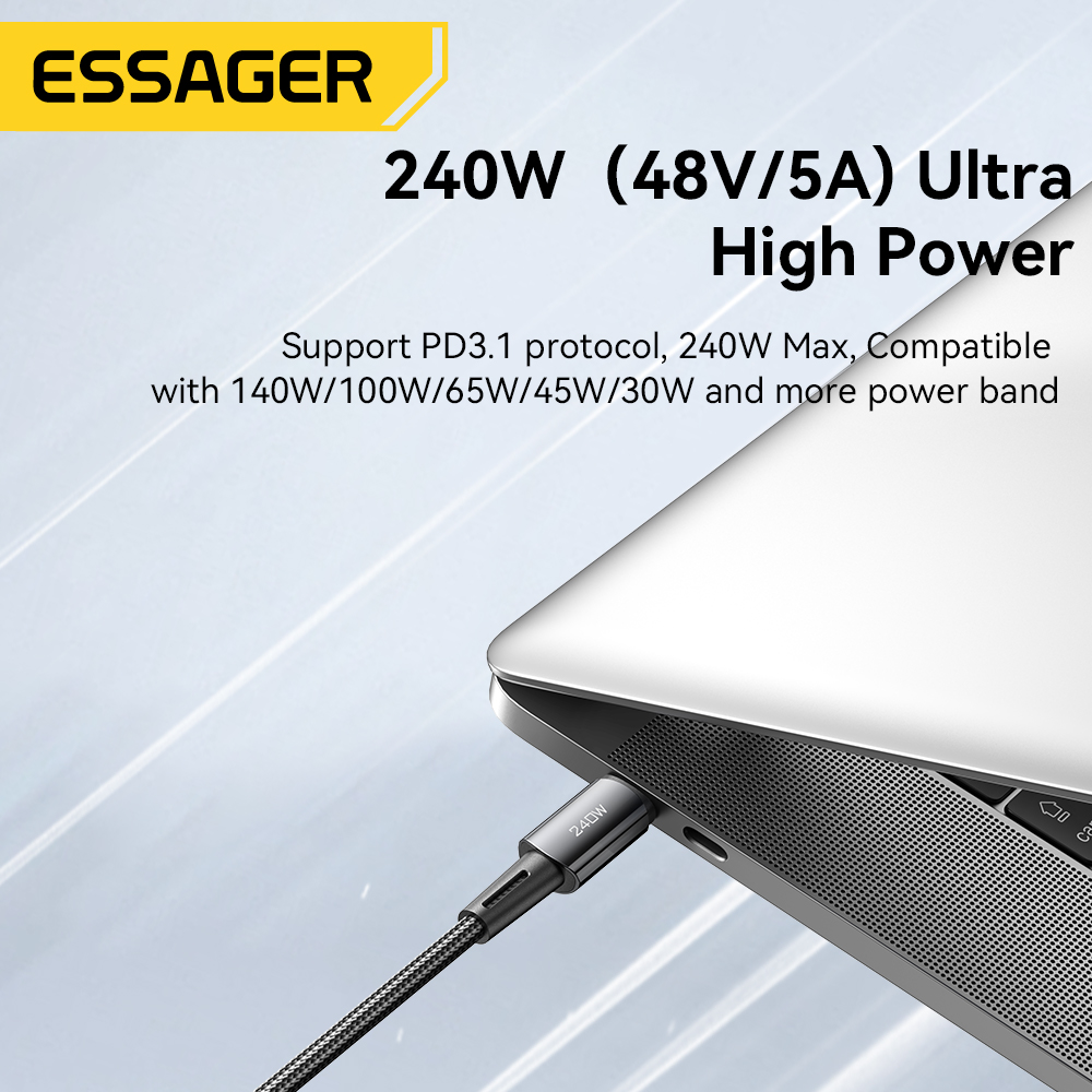 Essager 240W carga súper rápida tipo C 67W Cable USB de carga rápida 6A para Xiaomi 12Pro Redmi K50 Note 11Pro Black Shark 5Pro