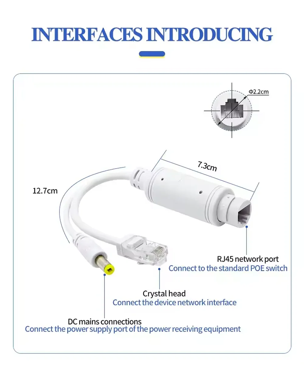 IEEE802.3af/at 48V a 12V POE Spliter Waterprrof con adaptador de vídeo/alimentación Cable módulo de suministro inyector para extensor de cámara IP