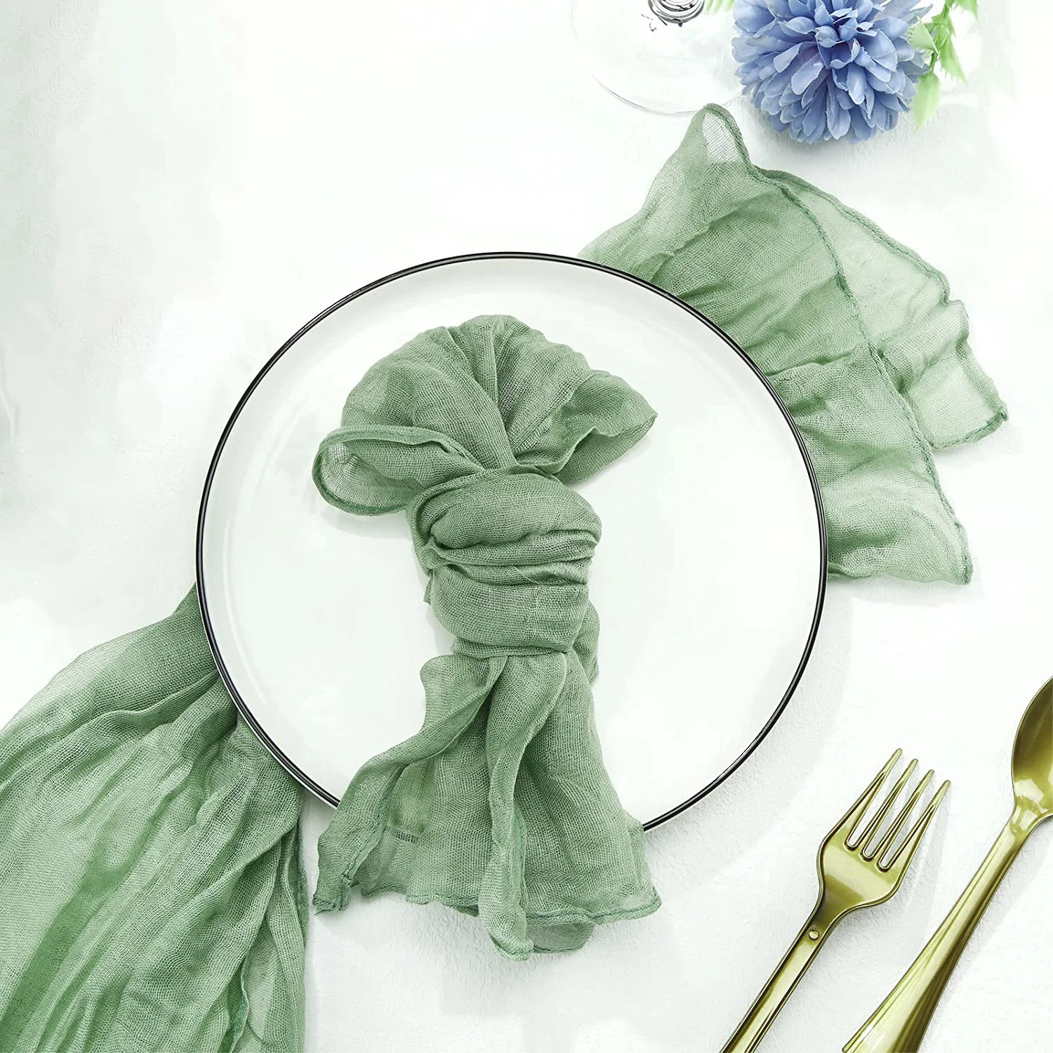Semi-Sheer Gauze Table Runner Sage Cheesecloth การตั้งค่าตารางรับประทานอาหาร Vintage งานแต่งงานคริสต์มาสจัดเลี้ยง Arches เค้กตกแต่ง