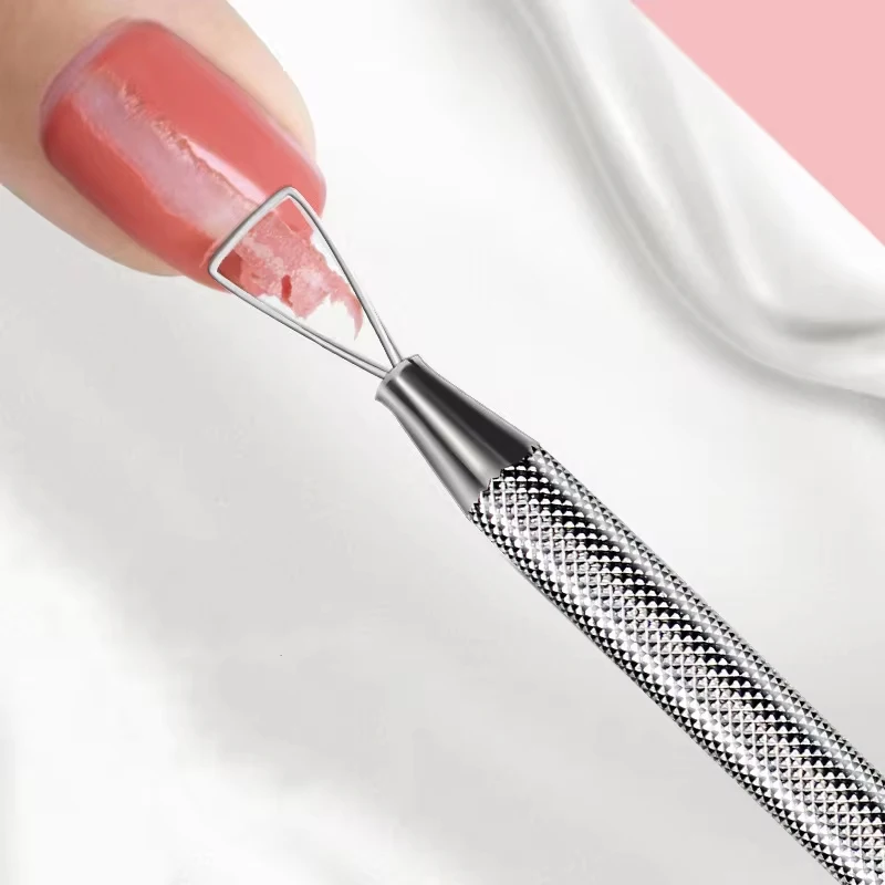 Pelapatate per unghie in acciaio inossidabile Smalto per unghie Gel UV Rimozione Triangolo Stick Rod Pusher Strumento per nail art per manicure e pedicure