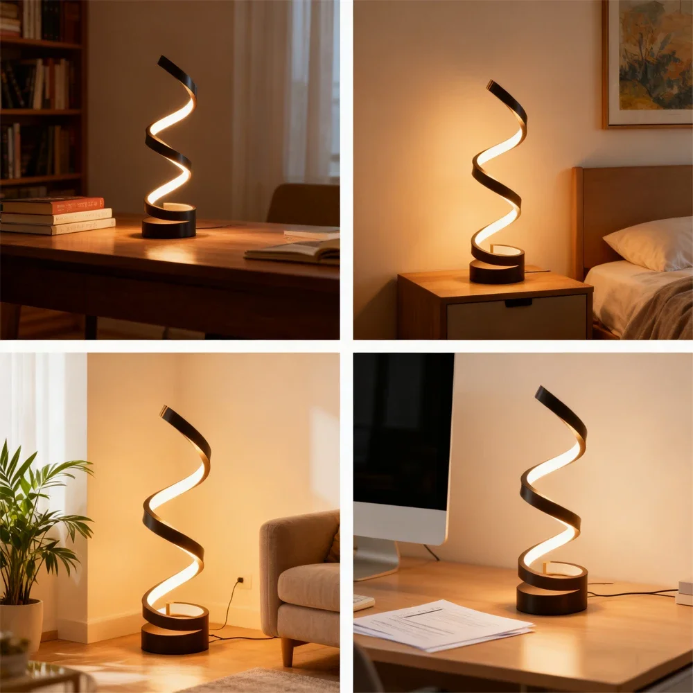 โคมไฟตั้งโต๊ะ LED แบบเกลียวทันสมัย ปรับความสว่างได้ เหมาะสำหรับห้องนั่งเล่น ห้องนอน ห้องทำงาน ตกแต่งห้องพัก แสง RGBW