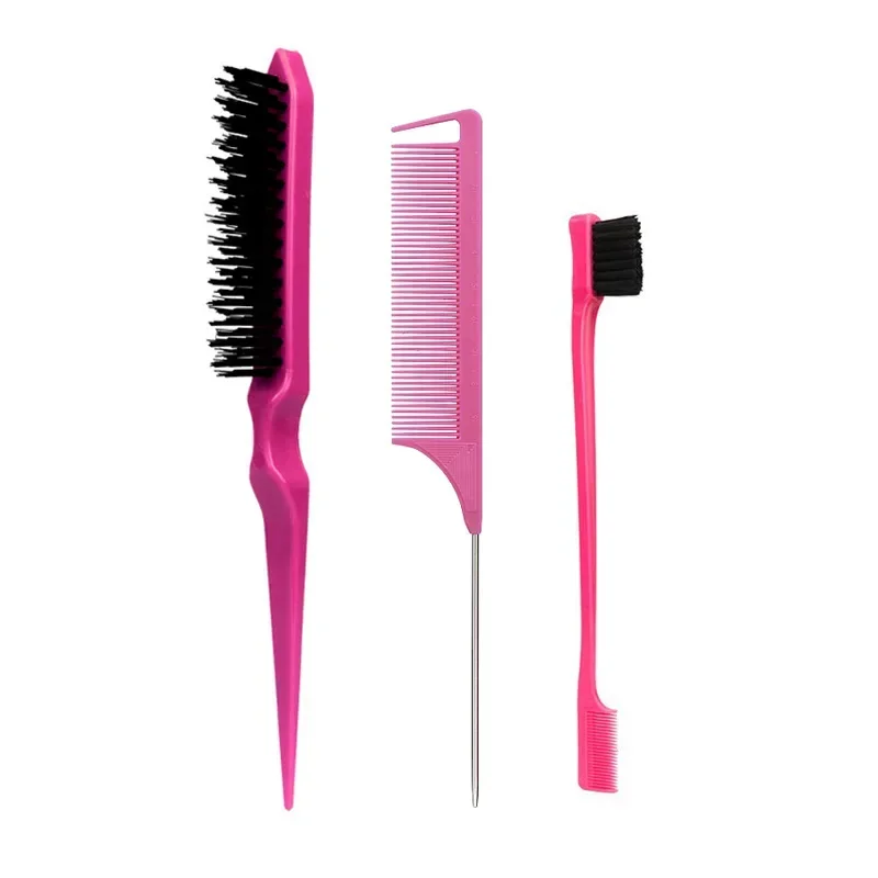 Juego de peine de peinado de 3 uds, peine de burlas triple, peine de cola de ratón, herramienta de cepillado de borde de cola de pelo, especial para pelucas de cabello real