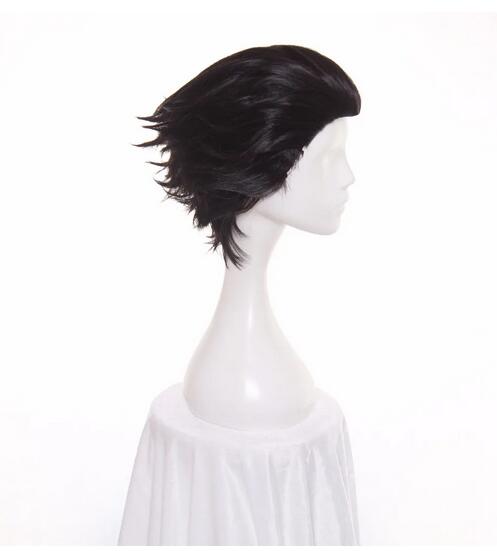 男性用フリンジなしの短い合成ウィッグ,コスプレウィッグ,フェニックス,黒,耐熱性,変装パーティーウィッグ,12インチ