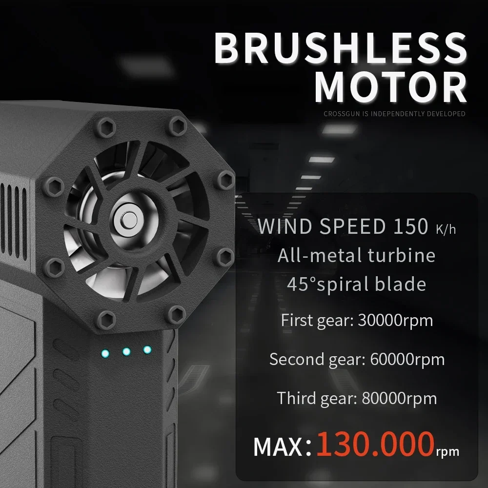 CROSSGUN X3 Pro Violent Blower Fan 3nd Turbo Blower Fan Jetfan Strong Fans Handheld 130000 ความเร็วลม RPM 52 ม./วินาที พร้อมไฟ LED