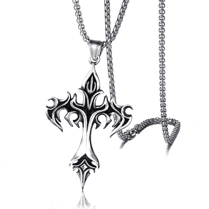 Roestvrij stalen ketting Vlam Retro Kruis Titanium Staal Gieten Heren Hanger Ketting Type