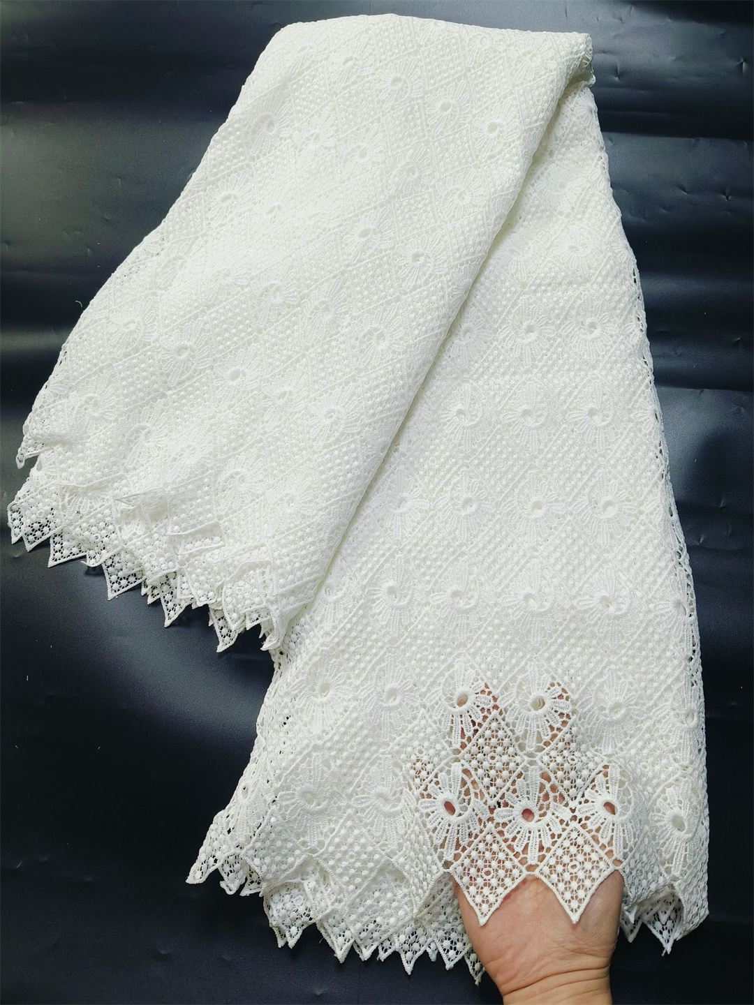 5 หลาล่าสุดผิวที่ดีที่สุดคุณภาพสีขาว Riche Guipure ลูกไม้ผ้าสําหรับชุดราตรี U_GE5618