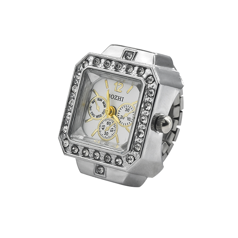 Nieuwe Hot Sales Creatieve Diamond Set Britse Ring Horloge Legering Shell Vinger Vierkante Wijzerplaat Paar Mannen En Vrouwen