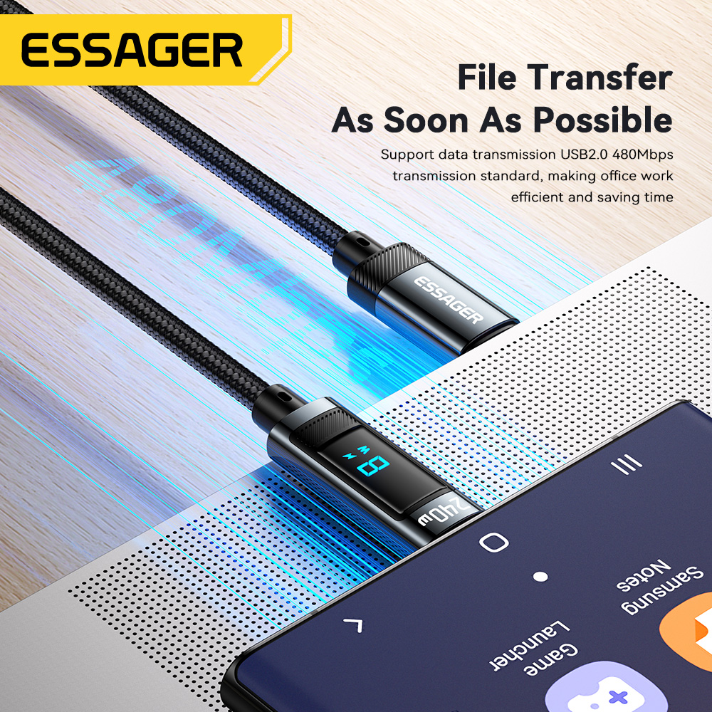 Essager 240W USB Tipo C para USB C Cabo 100W PD 3.1 Carregador de Carregamento Rápido Fio Para Macbook Pro Xiaomi Samsung Laptop Cabo USBC 2M
