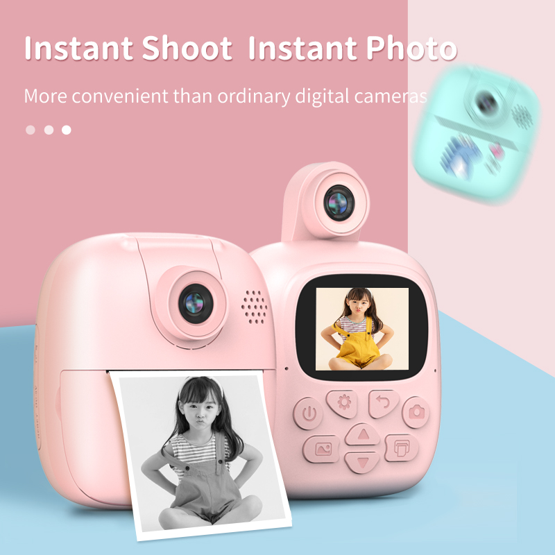 Appareil photo à impression instantanée pour enfants, appareil photo numérique thermique, jouet vidéo, cadeau d'anniversaire, carte mémoire 32G