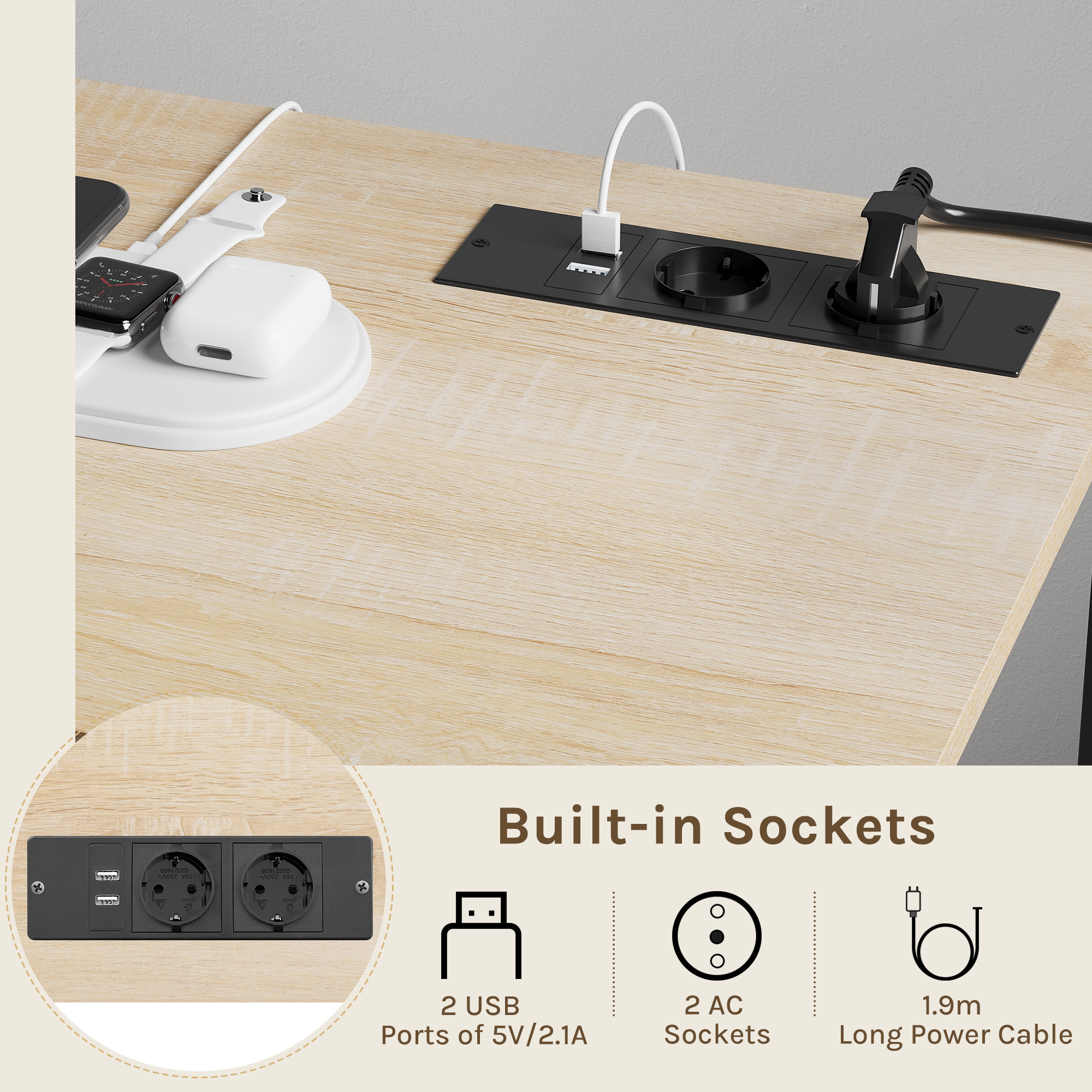 WOLTU Büro-Aktenschrank, Aktenschrank mit Ladestation, rollender Druckerständer mit Schubladen, Ordnerschrank für Wohnzimmer