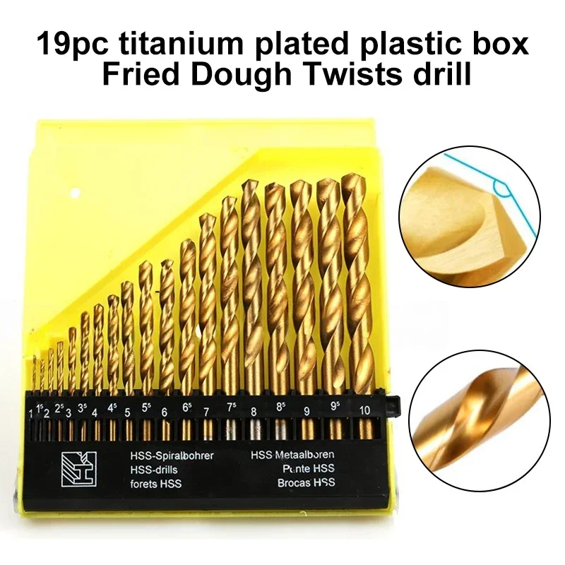 19 pçs m35 cobalto redondo alça reta conjunto de broca métrica 1mm-10mm brocas adequadas para metal duro de aço inoxidável